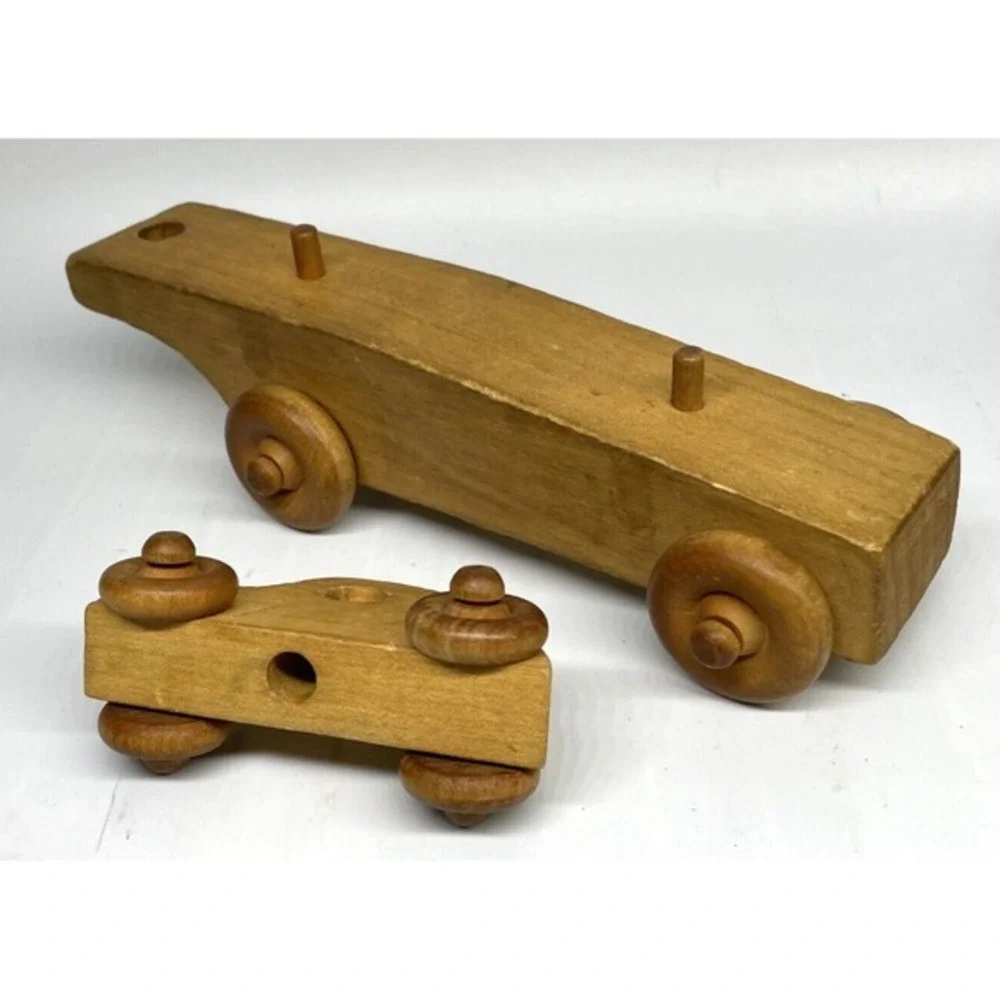Solid Wood Toy Vehicles Truck Cargo Construction‎ 7 Pieces Vintage